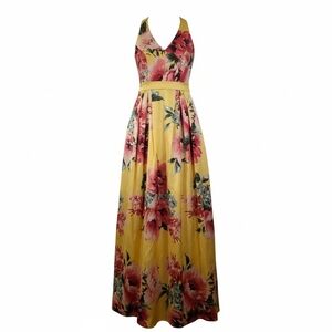 Floral Halter Maxi Dress in Yellow and Pink